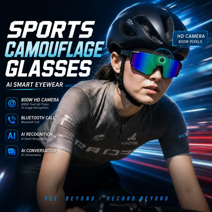 Sports Equipment In French - 新型AIスマートスポーツカメラグラス、8MPカメラ搭載、HD画像安定化、防水・防風ゴーグル