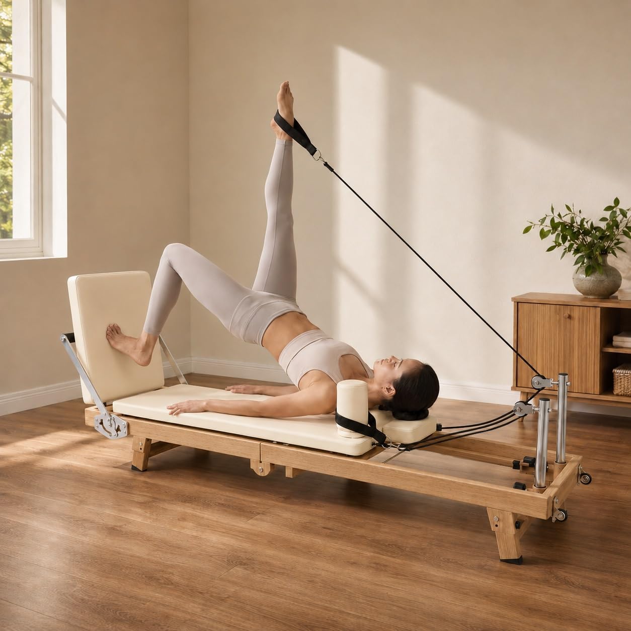 Sports Equipment Near Me - 75インチ折りたたみ式ピラティスリフォーマーマシン、デュアルレジスタンスシステム、スプリング付きラテックスジャンプボード、調節可能なフットバー、家庭用ジムワークアウト用フルボディフィットネス機器